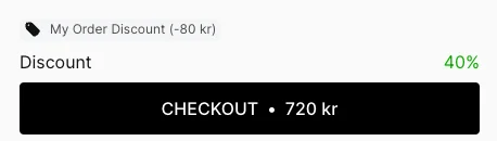 Cart summary showing the discount as a percentage, 40%