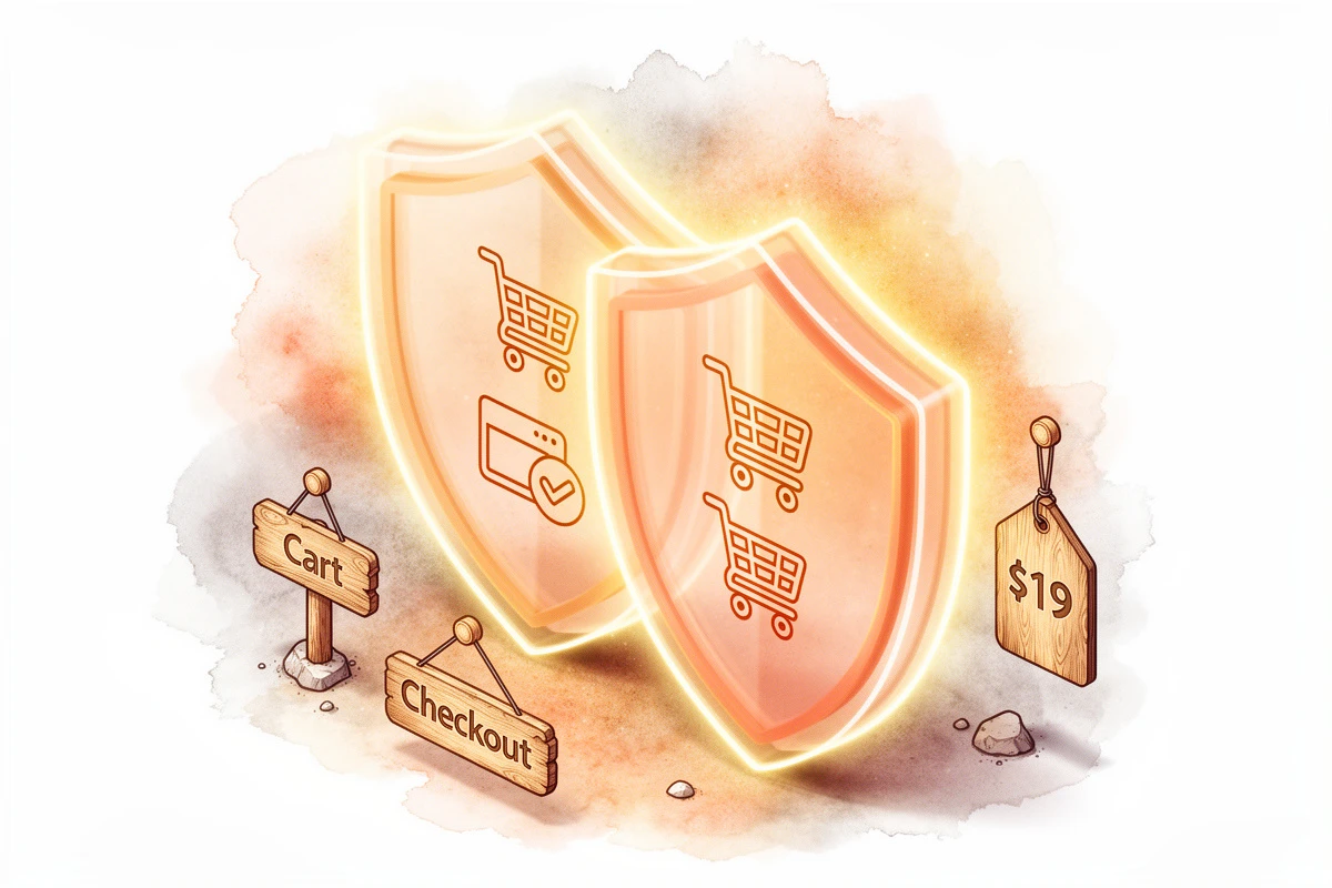 Dual-layer protection illustration showing how Shopify cart and checkout both enforce B2B promotion filtering
