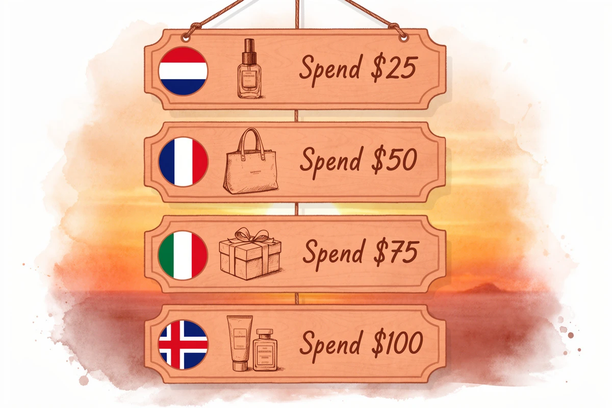 EliteCart flexible rewards list showing multiple country-specific free gift promotions with market-targeting indicators