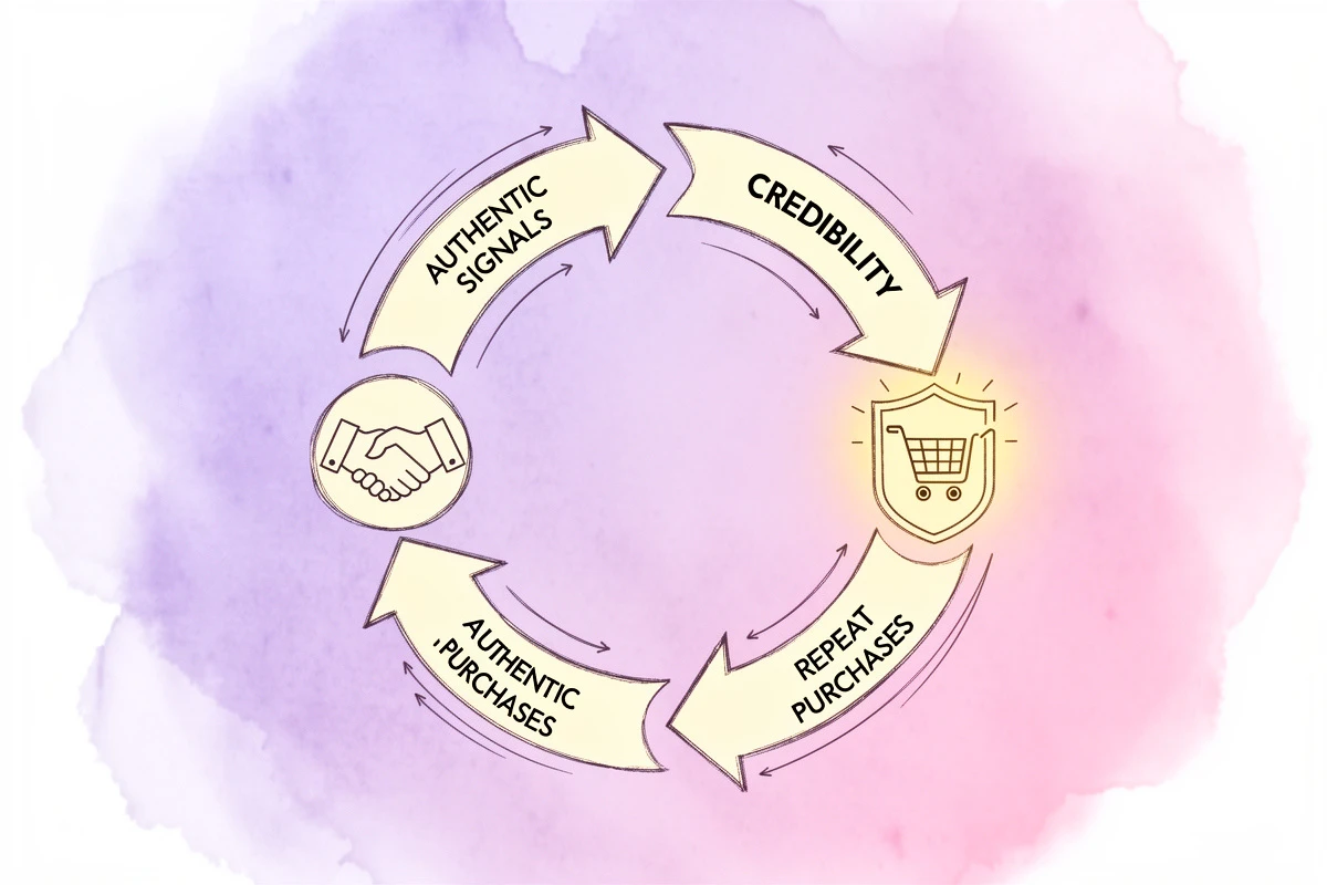 Illustration of a trust cycle where authentic urgency signals build credibility over repeat purchases