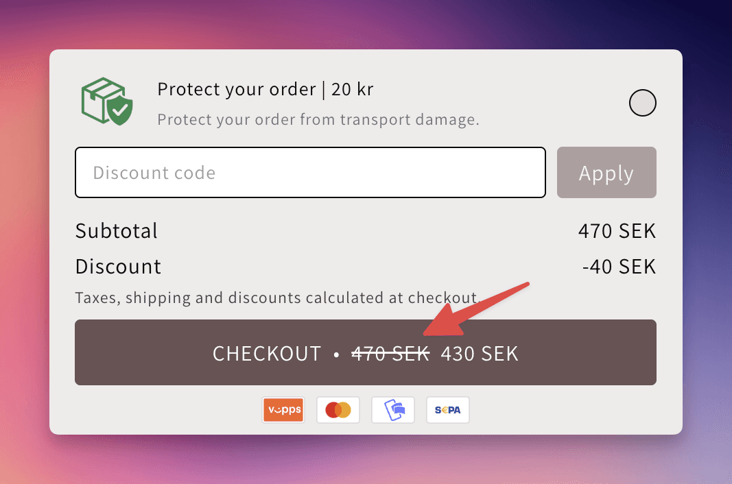 Cart total in checkout button